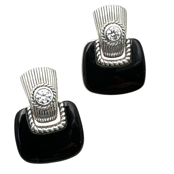 Designer Judith Ripka Sterling Silver Black Onyx Pierced Earrings - Picture 1 of 3